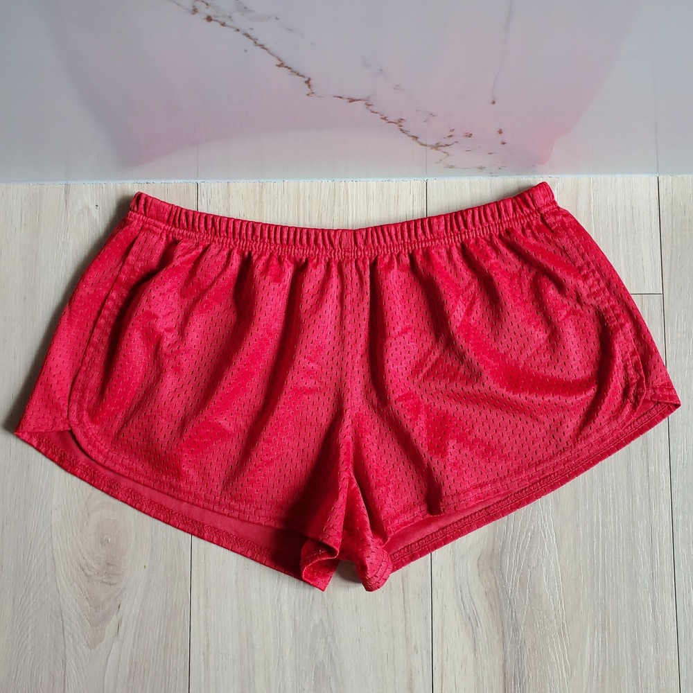 Soffe Mesh Shorts Womens XL Red Low Rise Elastic Waist Cheer Running Gym Y2K